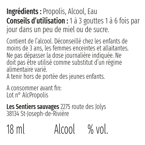 Composition Alcoolature Propolis-Les Sentiers Sauvages