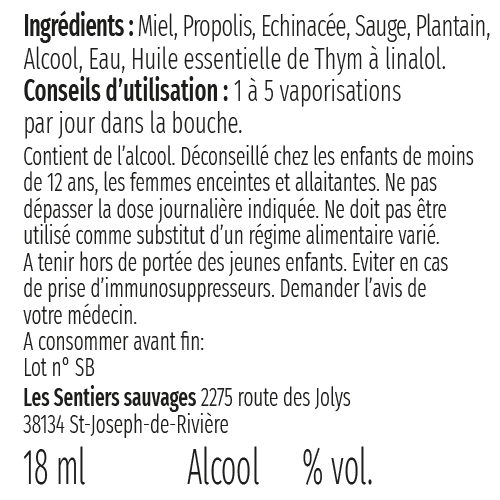 Composition Spray buccal propolis plantes-Les Sentiers Sauvages