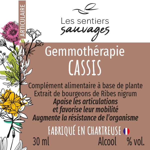 Etiquette Extrait Cassis-Bourgeon de cassis-Gemmotherapie-Les Sentiers Sauvages