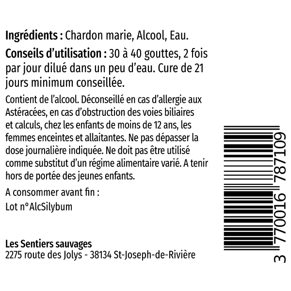 Composition Alcoolature foie solide-Les Sentiers Sauvages