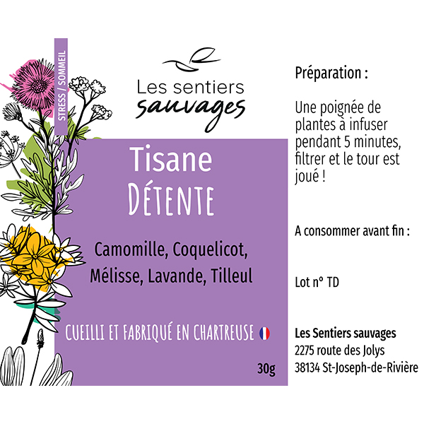 Etiquette Tisane Detente-Les Sentiers Sauvages