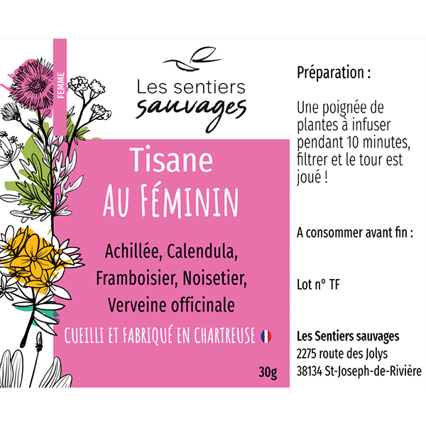 Etiquette Tisane Au Feminin-Les Sentiers Sauvages